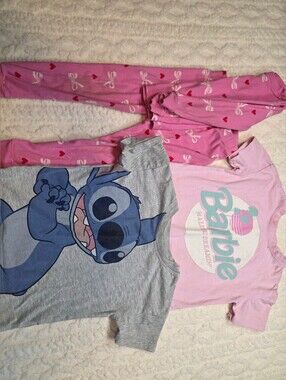 Toddler Girl 3T Bundle Barbie Tee Stitch Tee Wonder Nation Pajama Set 4pc